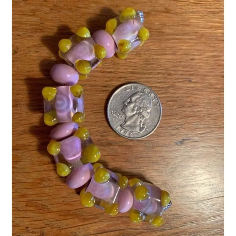 Handmade Pink & Yellow Cubes w/spacer Lampwork Glass Beads - New
